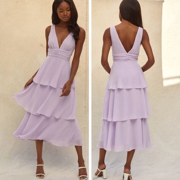 Lulus Celebration Time Lavender Sleeveless Tiered Midi Dress Size Small Wedding - Picture 1 of 9